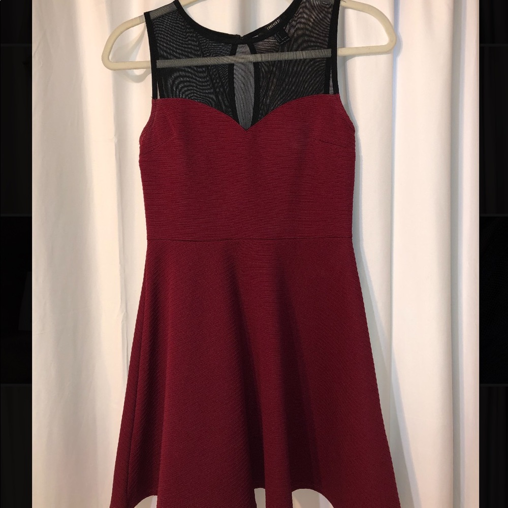 Forever 21 Maroon and Black Mesh Skater Dress